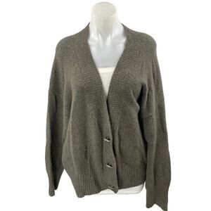 H&M Women's Gray V-neck Button Down Long Sleeve Knit Cardigan Sweater Top Sz XL